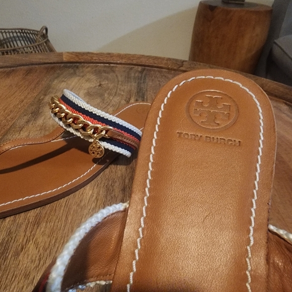 Tory Burch Striped Mini Benton Chain Band Thong Sandals Womens Sz 9 - Picture 10 of 12